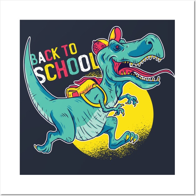 Back to school, Funny Dinosaur going to school Wall Art by OpalOre